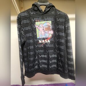 NASA Astronaut Hoodie Black Large Pullover W/English and Japanese Lettering